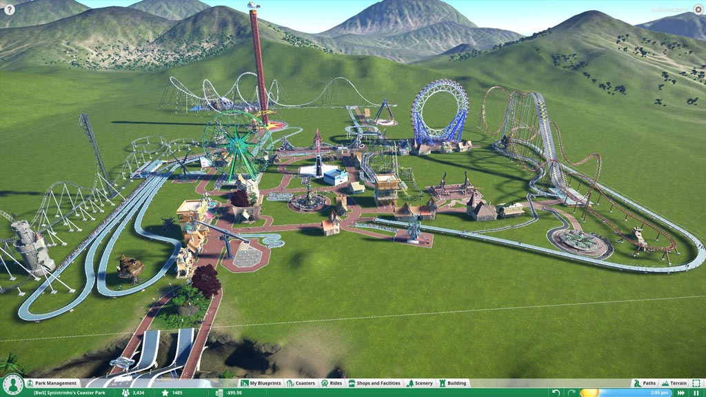 Menyusun layout taman dan melihatnya dari langit di mode sandbox