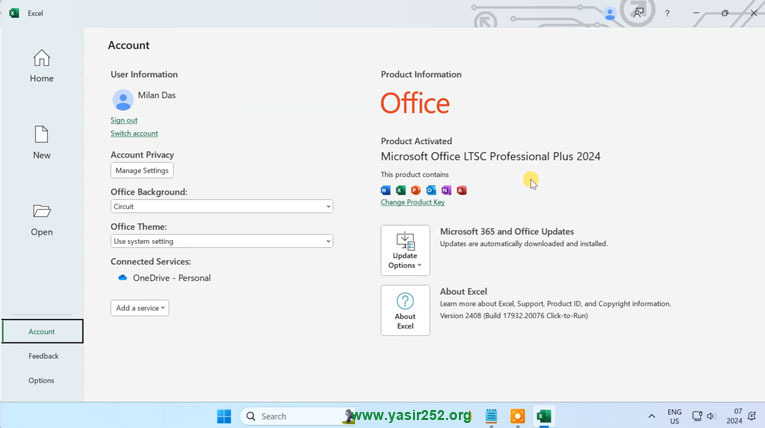 Microsoft Office 2024 Terbaru tampilan di menu Account